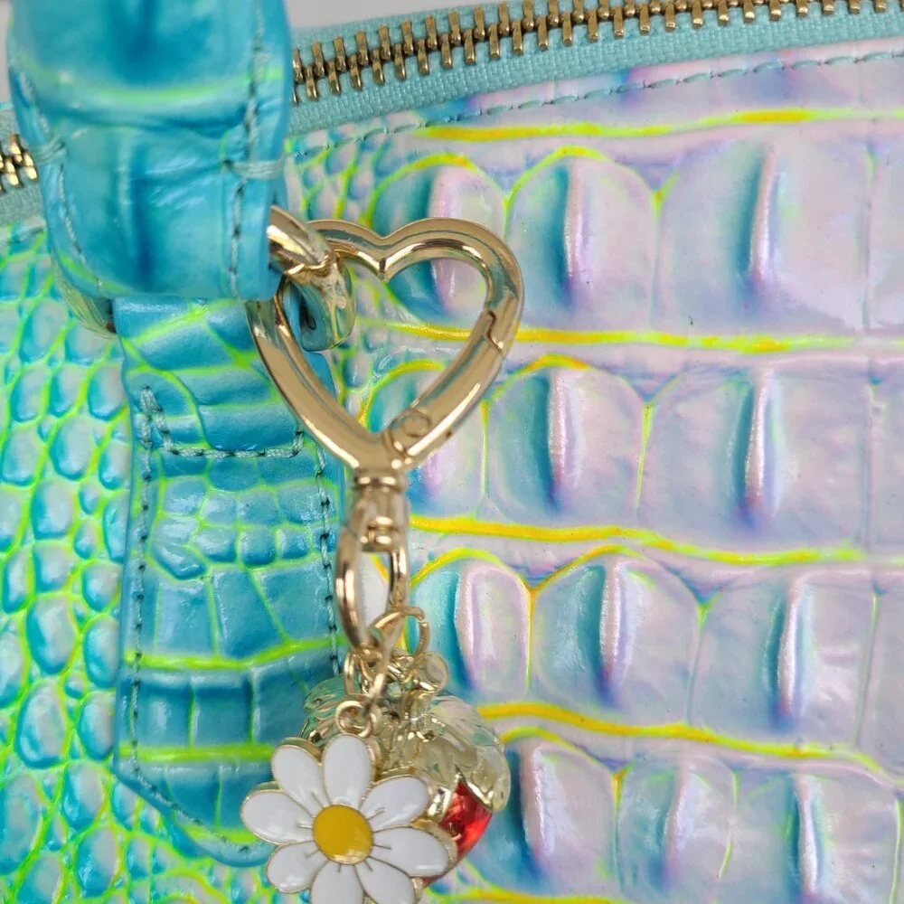 Red Strawberry and Daisy Purse Charm with Heart